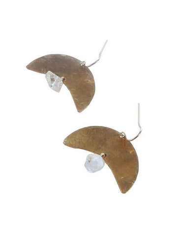 Crescent Textured Herkimer Diamond Earrings