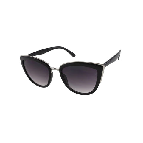 Womens Oversize Black Cateye Sunglasses with Metal Accents