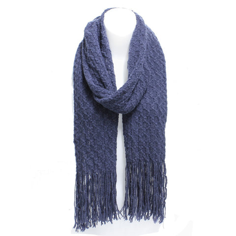 Navy Winter Honeycomb Rectangle Scarf with Fringe
