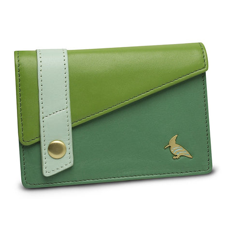 Green Leather Business Card Holder Wallet - Sparrow