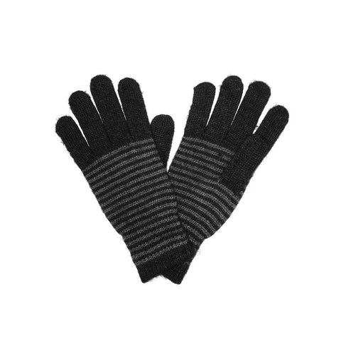 Black Unisex Striped Gloves Angora and Wool Blend