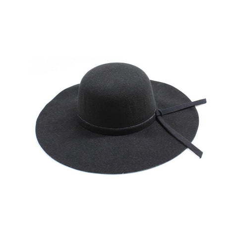 Womens Wide Brim Black Floppy Felt Hat with Matching Tie