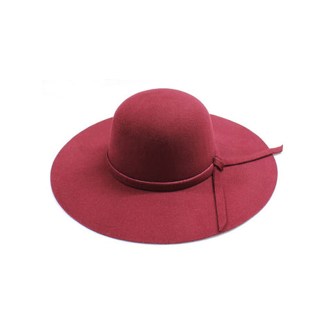 Womens Wide Brim Burgundy Floppy Felt Hat with Matching Tie