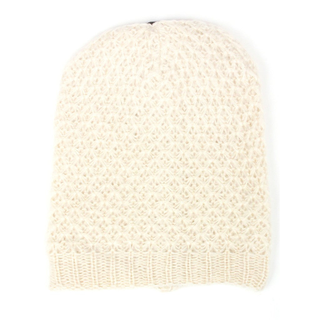 Off White Ringlet Textured Slouchy Beanie