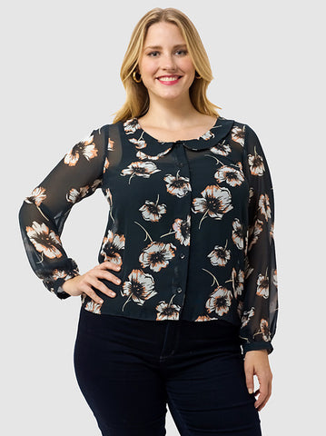 Blouse With Drop Collar In Pansy Print