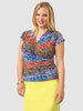 Faux Wrap Shirred Top In Abstract Print