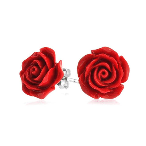 Luscious Red Rose Studs