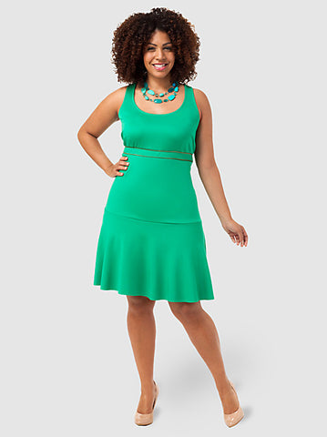 Exposed Zip Stretch Dress Green